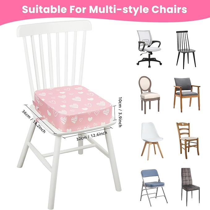 Toddler Booster Seat for Dining Table Kitchen Chair, Kids Booster Seat with Non-Slip Bottom and Adjustable Straps, 4" Detachable Washable Portable Travel Increasing Cushion (Hearts)