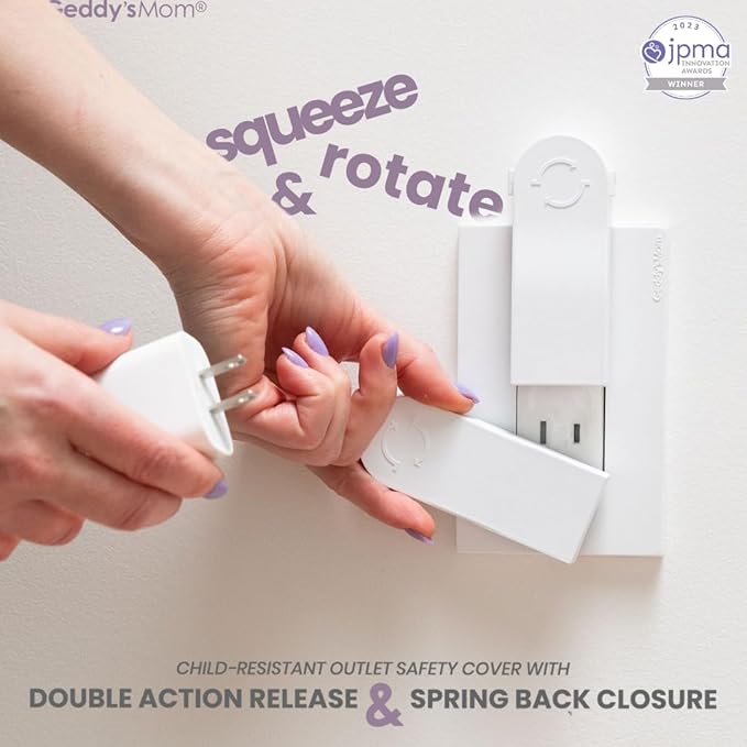 Self-Closing Outlet Cover Plate System by Geddy’s Mom – Automatic Child Safety that Covers Outlets When Unplugged, Shut Your Face, Easy Install, Award-Winning Baby Proofing for 2-Screw Decora Outlets