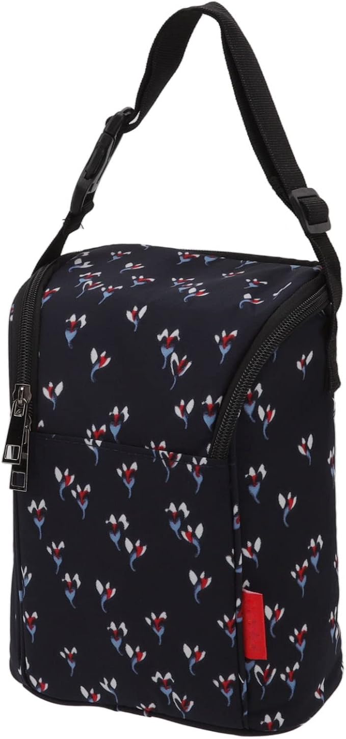 Marhynchus Nylon Baby Bottle Thermal Bag Portable Waterproof Storage Tote Pouch for Outdoor (Floral Black)