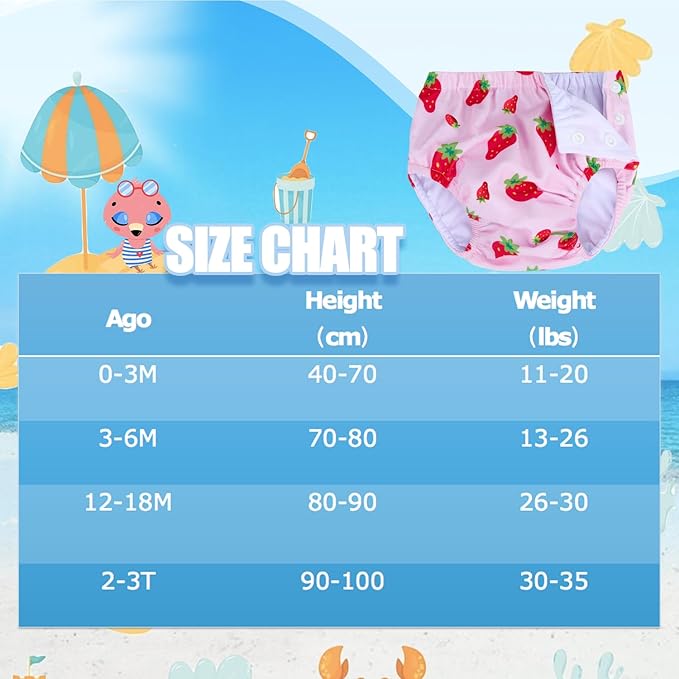 Baby Newborn Reusable Swim Diapers Washable Toddler Unisex Swim Diaper Infant Swimming Diapers (Pink Strawberry, 0-3 M)