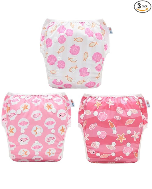 ALVABABY Swim Diapers 3pcs Baby Toddler Snap One Size Reusable Adjustable Baby Boys' Swim Diapers for Swimming Lessons 3SWY75
