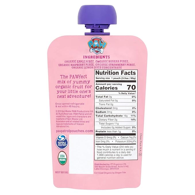 Paw Patrol Really Raspberry Organic Mixed Fruit Squeeze Pouch, 3.5 Ounce (Pack of 10)