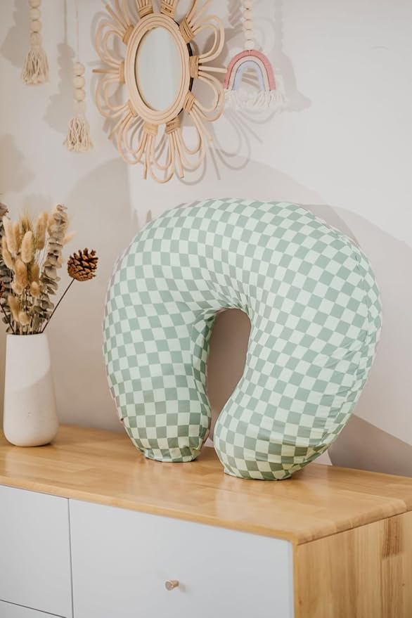 Little Jump 2 Pack Nursing Pillow Cover - Stretchy and Soft Nursing Cover for Breastfeeding Pillows, Comfortable Slipcover for Baby Boy and Girls. (Coffee & Green Checkered)