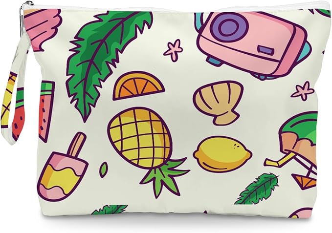 Wet Dry Bag, Wet Bag for Swimsuit, Diaper Sunscreen Large Zipper Pouch Waterproof Pouch, Beach Bags for Women, Pineapple and Coconut Pattern, Gifts for Ladies Girls Friends Colleagues and Sisters