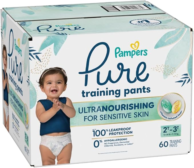 Pampers Pure Protection Training Underwear, Unisex, Size 2T3T, 60 Count, Premium, Hypoallergenic, Soft, Absorbent