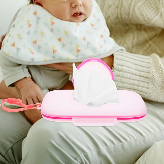 Healifty Baby Wipes Dispenser Box Portable Wet Tissue Pouch Case with Belt Clip for on The Go Lightweight Travel Wipe Holder for Stroller and Diaper Bag Compact Pink