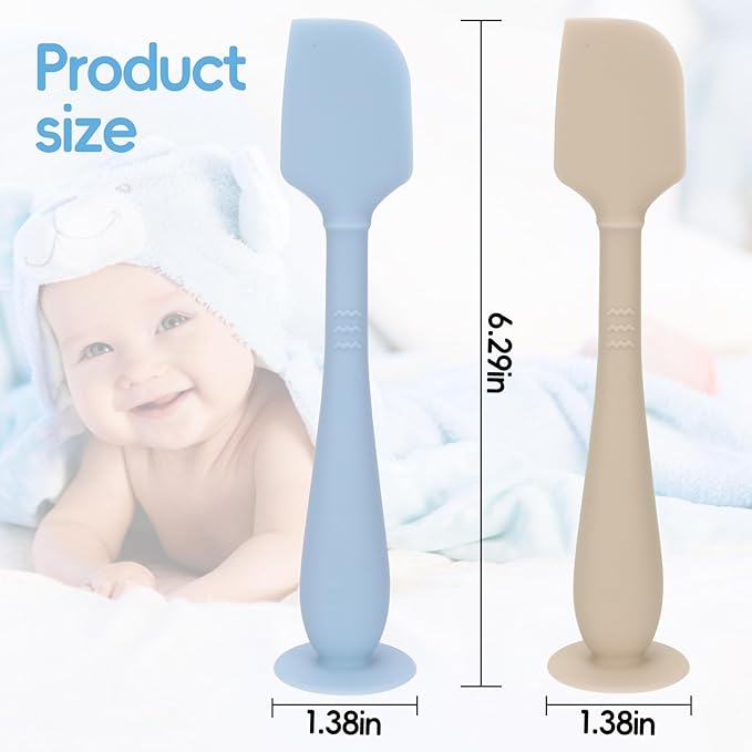 2 Pack Diaper Cream Spatula with Hygienic Travel Case, Butt Spatula Baby with Suction Base, Baby Butt Paste Spatula, Soft Silicone Diaper Rash Cream Applicator Large Size (Blue & Offwhite)