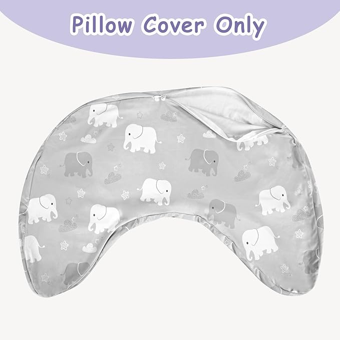 TANOFAR New Nursing Pillow Cover, Stretchy Minky Removable Nursing Cover for Breastfeeding Pillows, Ultra Soft Comfortable Slipcover for Baby Girl and Boy, Grey Elephant