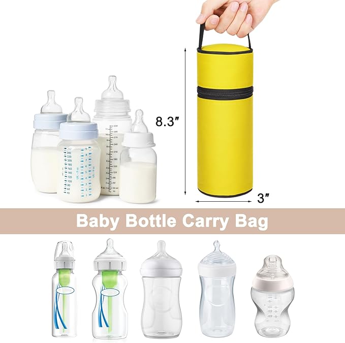 Beautyflier Insulated Baby Bottle Tote Bags, Portable Breastmilk Baby Bottle Cooler Storage, Travel Carrier Bag for Dr. Brown’s Natural Narrow Baby Bottles 2oz, 4oz, 8oz, 9oz (Yellow)