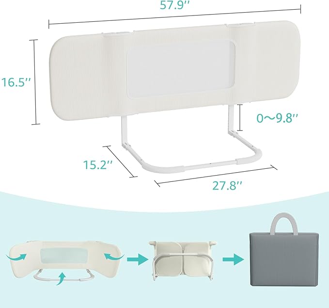 NUTIKAS Portable Bed Rails for Toddlers, 58" Foldable Travel Bed Rail for Camper Bunk, Queen & King Size Bed, Collapsible Kids Safety Bedrail with Adjustable Height