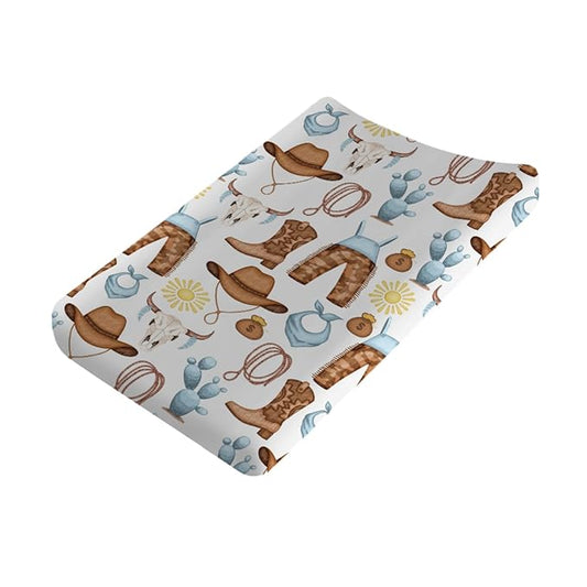 Baby Western Cowgirl Cowboy Changing Pad Covers for Boy Girl 32''x16'' Desert Cowboy Hat Boot Sun Cactus Fitted Diaper Changing Table Pad Sheets Soft Breathable Baby Change Table Mat