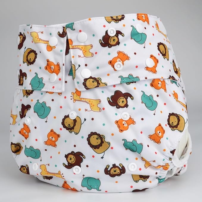 Teen Adult Cloth Diaper Nappy Reusable Washable for Disability Incontinence (Lions Elephants)