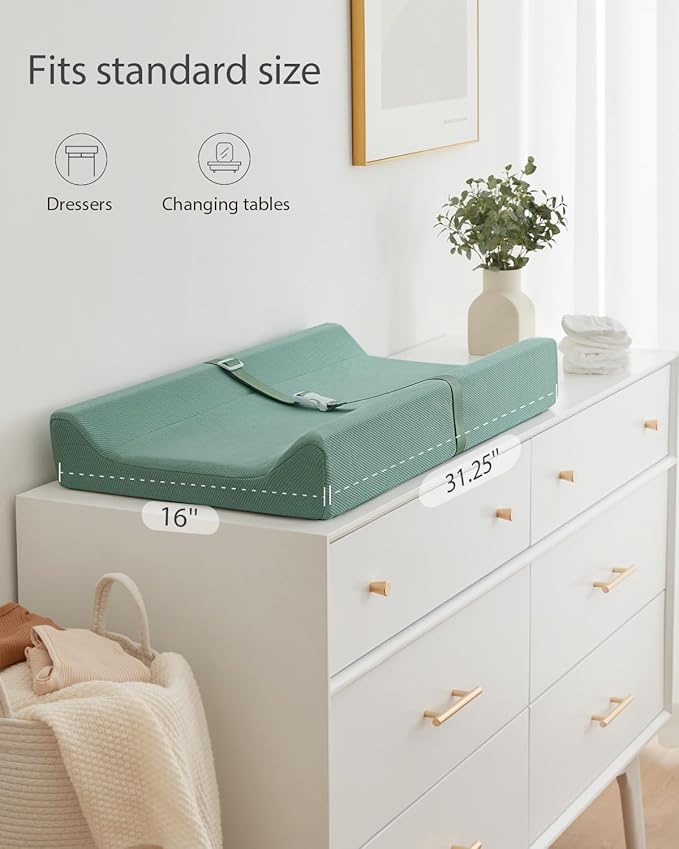 Blissful Diary Contoured Baby Changing Pad with Removable & Washable Cozy Cover, Baby Changing Table Pads with Waterproof Lining Foam and Non-Slip Bottom, Sage Green