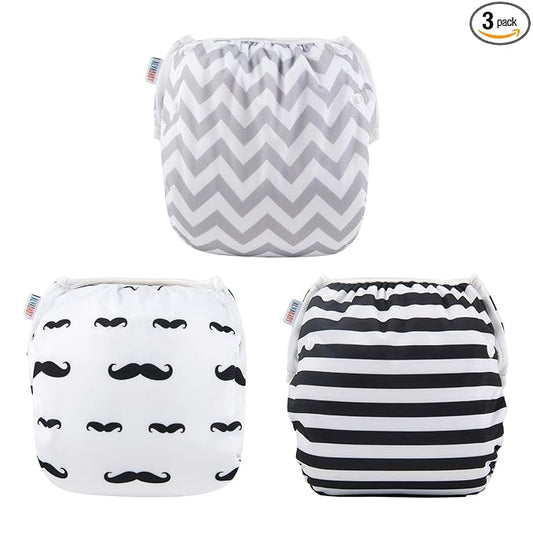 Alva Baby Swim Diapers 3pcs Reuseable Washable & Adjustable for Swimming Lesson & 0-2 Years Baby Boy Girl 3SWY01