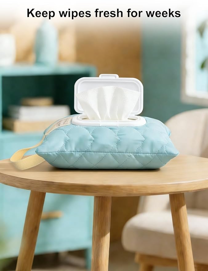 Reusable Baby Wipe Cover Fabric Quilted, Universal Size Travel-Friendly Baby Wipes Bag with Zipper Compatible with HUGGIES,WaterWipes,Pampers,Johnson and More Brands (Green)