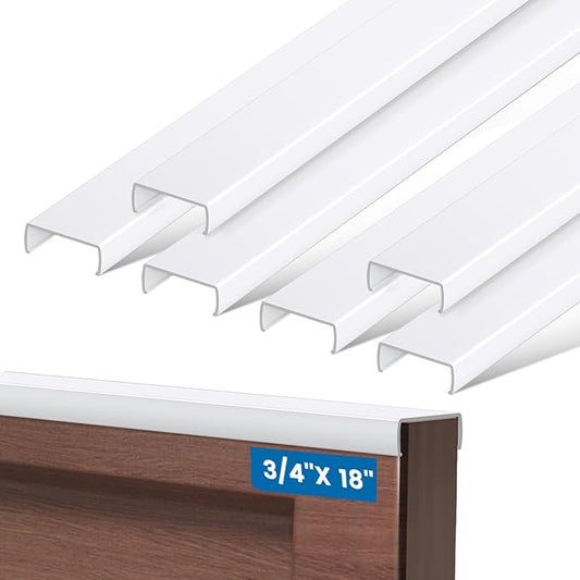 6 Pack 18" Length Cabinet Door Protector Edge Guard, 3/4" Thick Slip-On Cabinet Edge Protector, Plastic Edge Protectors for Kitchen Cabinet Trash Drawer, White