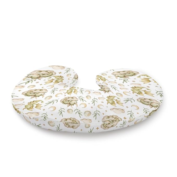 Watercolor Dragon Cloud Moon Stars Leaves Pattern Nursing Pillow Cover, Unisex Removable Breastfeeding Pillowcase Slipcover for Baby Girls Boys Newborns Toddlers, Cover Only
