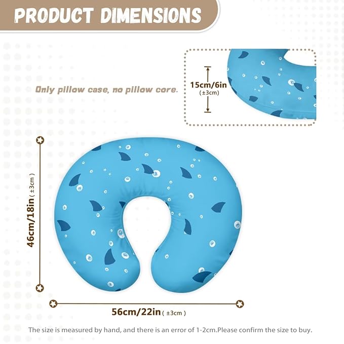 Blue Shark Nursing Pillow Cover, Breastfeeding Pillow Slipcover for Baby Boys & Girls, Soft Nursing Pillow Case for Newborn, Washable & Breathable