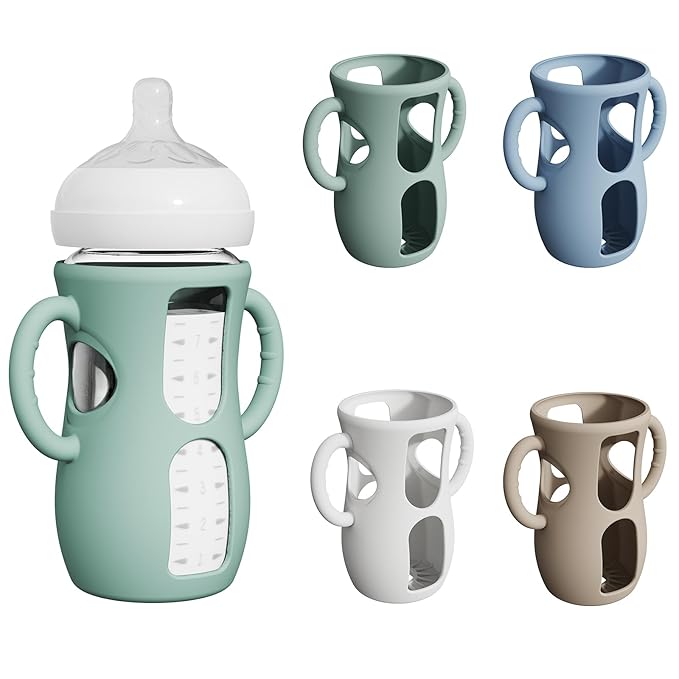 4 Pack Silicone Sleeves for Avent Natural Glass Bottles, Anti Breakage Baby Bottle Protector with Easy-Grip Handle, Compatible with Philips Avent Glass Natural Bottle 8 oz, Not for Infant Use