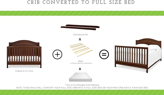 Full-Size Conversion Kit Bed Rails for Carter Convertible Cribs by DaVinci Baby - Solid Wood Rail - Toddler and Adult Bed Rail for Full-Size Beds - Essential Nursery & Baby Furniture (Espresso)