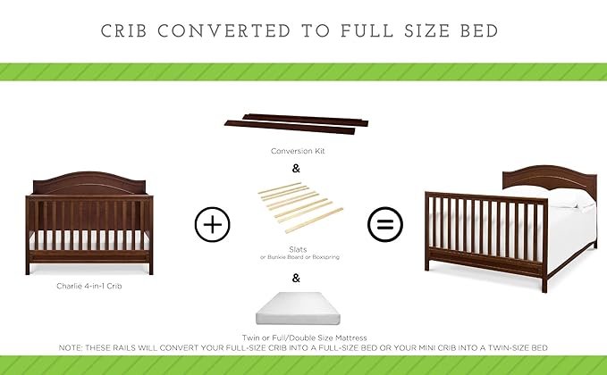 Full-Size Conversion Kit Bed Rails for Meadow 4-in-1 Convertible Cribs by DaVinci Baby - Solid Wood Rail - Toddler and Adult Bed Rail for Full-Size Beds - Essential Nursery & Baby Furniture (Slate)