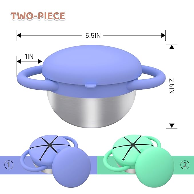 2-Pack Stainless Steel Snack Containers for Kids, Toddler Snack Containers with Silicone Lids & Handles - Dishwasher Safe, Toddler Snack Cups for Healthy Eating