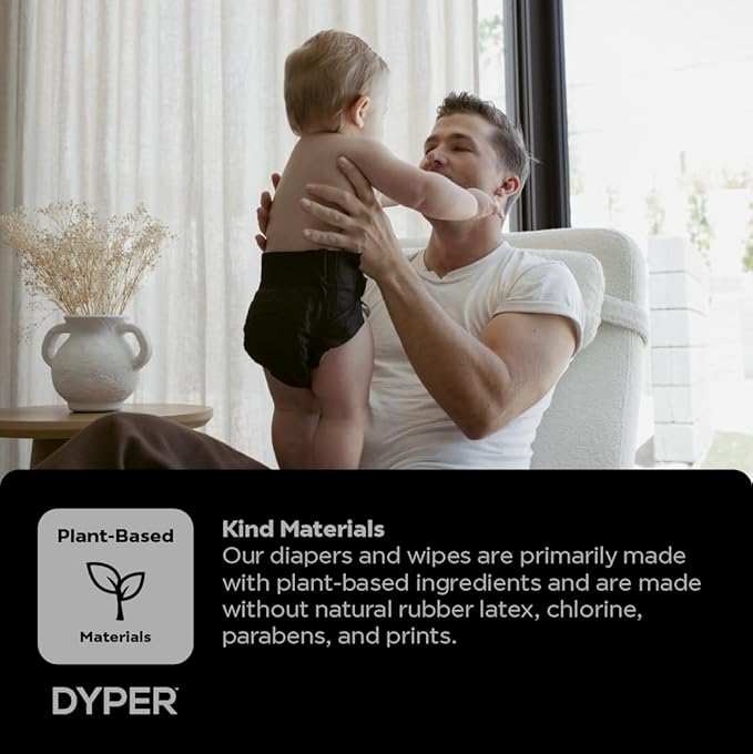 DYPER - Charcoal Enhanced Day & Overnight Disposable Baby Diapers - Made with Plant-Based* & Honest Ingredients, Hypoallergenic for Sensitive Skin - Size 1, (240 Count)