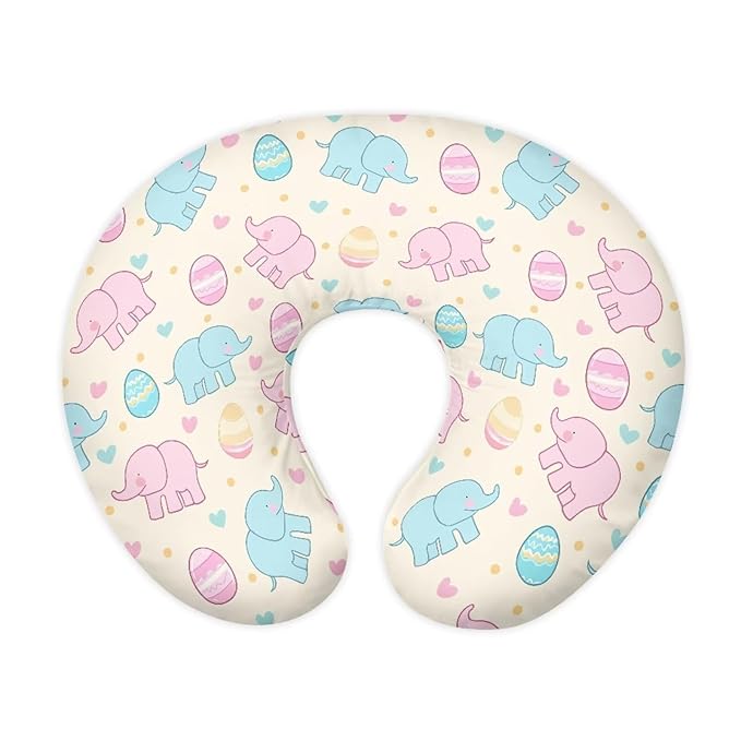 Cute Elephants and Easter Egg Breastfeeding Pillow Cover Ultra Soft Comfortable Newborn Nursing Pillow Case Stretchy Replaceable Pillow Cover Slipcover