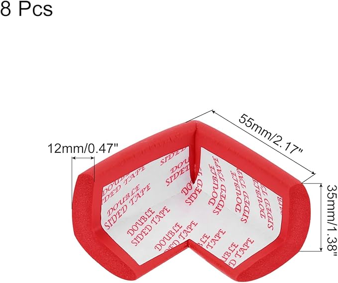 MECCANIXITY 8 Pack Soft Corner Protector, Rubber Foam Furniture Proofing Corner Guards Edge for Fireplace Table Stair, Red