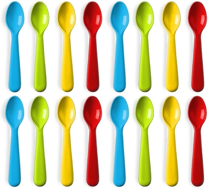 Plaskidy Plastic Toddler Spoons - Set of 16 Kids Spoons BPA Free/Dishwasher Safe