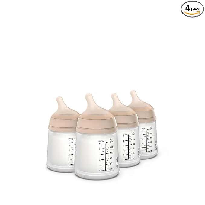 Suavinex Zero Zero Anti Colic Baby Bottle, No 1 Spanish Baby Bottle Brand, Minimizes Bottle Rejection & Nipple Confusion, Perfect for Breastfeeding Babies, 4 PK 6 oz, Light Tone, Adaptable Flow