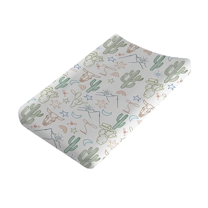 Boho Western Cow Skull Cactus Rainbow Baby Changing Pad Covers Boy Girl 32''x16'' Western Cowboy Cactus Mountain Moon Stars Fitted Diaper Change Table Mats Soft Breathable Cradle & Bassinet Sheets