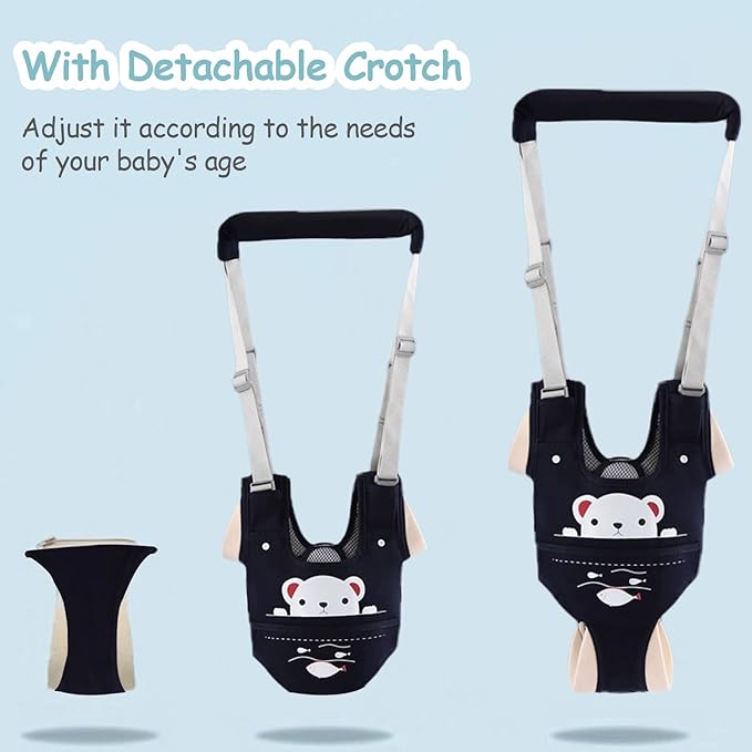 Baby Walking Harness Handheld Baby Walker Assistant Belt Adjustable Toddler Infant Harnesses Standing Up Walking Learning Helper with Detachable Crotch for 9-24 Month Old (Dark Blue)