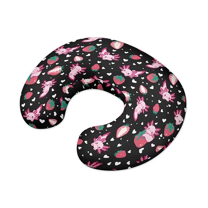 Baby Nursing Pillow Cover Positioner, Super Soft and Safe for Newborn Washable and Stretchy Pillow Cover with Hidden Zipper, Cute Axolotl Strawberry Pattern Gift