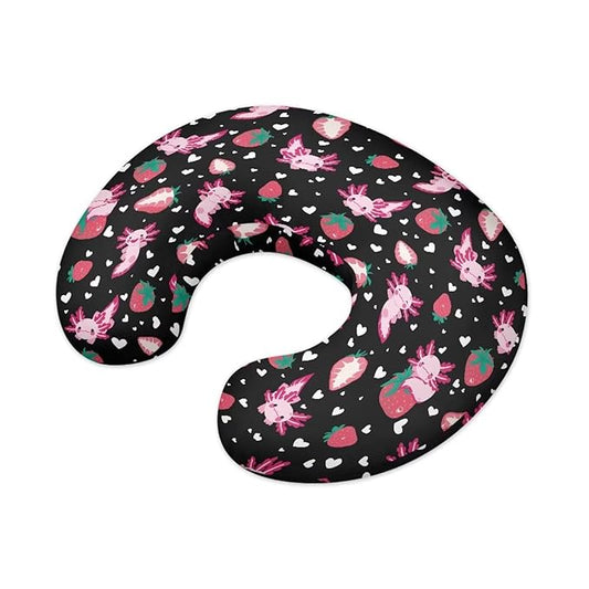 Baby Nursing Pillow Cover Positioner, Super Soft and Safe for Newborn Washable and Stretchy Pillow Cover with Hidden Zipper, Cute Axolotl Strawberry Pattern Gift