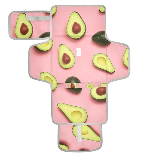 Avocado Green Fruit Portable Changing Pad for Unisex Baby Toddler Waterproof Baby Changing Mat with Pillow & Shoulder Strap Travel Changing Kit for Dresser Gift Home Traveling Hiking