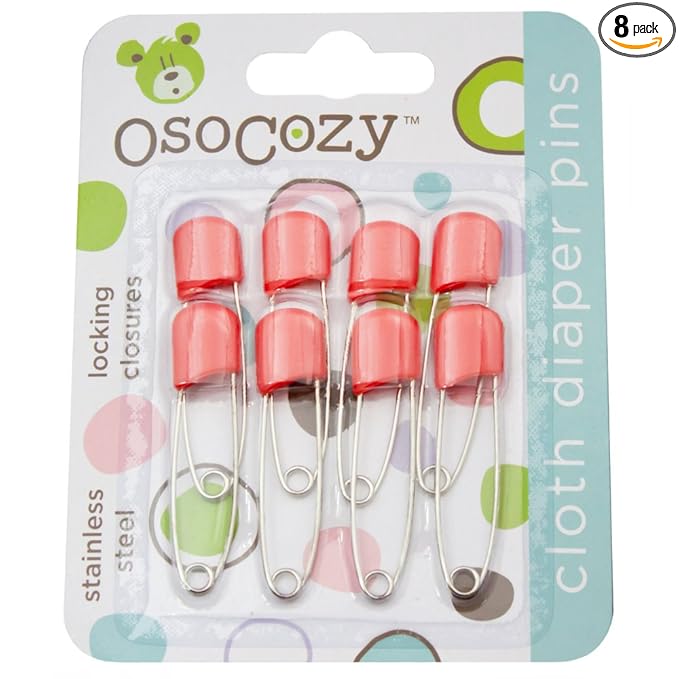 OsoCozy Diaper Pins - {Red} - Sturdy, Stainless Steel Diaper Pins with Safe Locking Closures - Use for Special Events, Crafts or Colorful Laundry Pins , 2.875 Inch x 0.25 Inch x 0.5 Inch