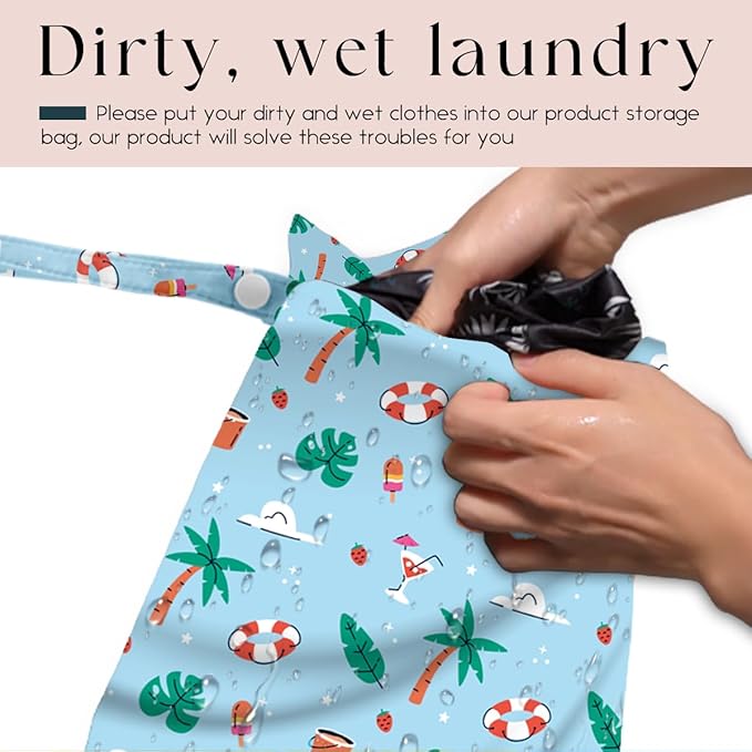 Wet Bag, Wet Dry Bag, Waterproof Swim Bags, Machine Washable Reusable Bags for Beach, Pool, Diapers, and Dirty Yoga Gym Clothes(Summer Beach Pattern