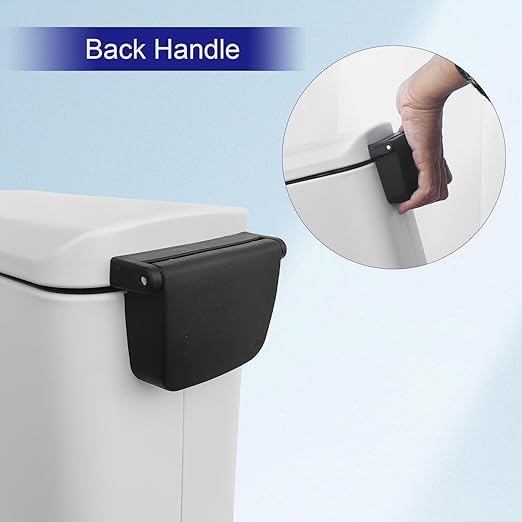 Small Bathroom Trash Can with Lid, 5L/ 1.3 Gallon Trash Can with Removable Inner Bucket, Slim Trash Can with Soft Close lid, Stainless Steel Step Pedal Garbage Can for Bathroom, Office, White