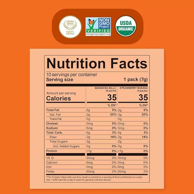 Once Upon A Farm Organic Coconut Melts Variety Pack with Probiotics, Strawberry Banana, Mango Ba-nilla, Dairy Free, Non GMO, Kosher, .25 oz (Pack of 30)