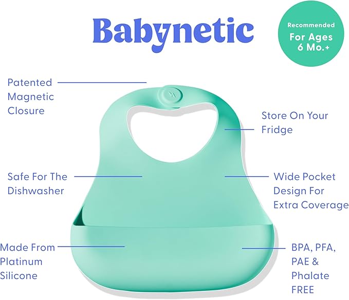 Magnetic Silicone Baby Bib – Waterproof, Dishwasher Safe, BPA Free Food-Grade, Feeding Bib for Infants and Toddlers