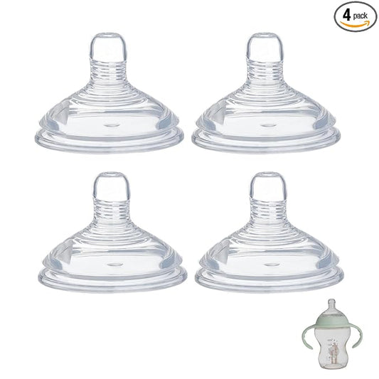 4 Pack Bottle Nipples Compatible with Natural Bottle, Replacement Soft Silicone Nipples, Breast-Like with Anti-Colic Valve (M, Medium Flow)