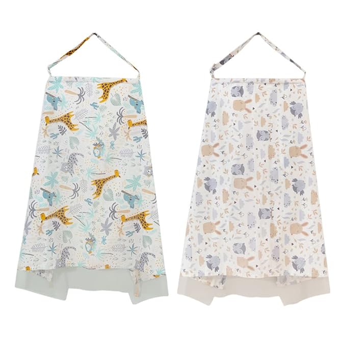 2 Pack Baby Nursing Cover with Wire Hoop Full Privacy Breastfeeding Cover Breathable Light Weight Breastfeeding Apron Cover Car Seat Canopy Summer Cotton Nursing Scarf with Adjustable Buckle