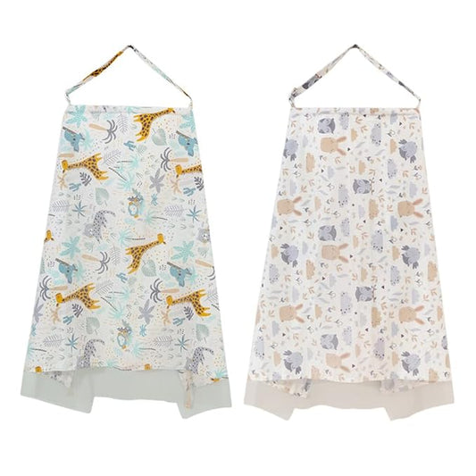 2 Pack Baby Nursing Cover with Wire Hoop Full Privacy Breastfeeding Cover Breathable Light Weight Breastfeeding Apron Cover Car Seat Canopy Summer Cotton Nursing Scarf with Adjustable Buckle
