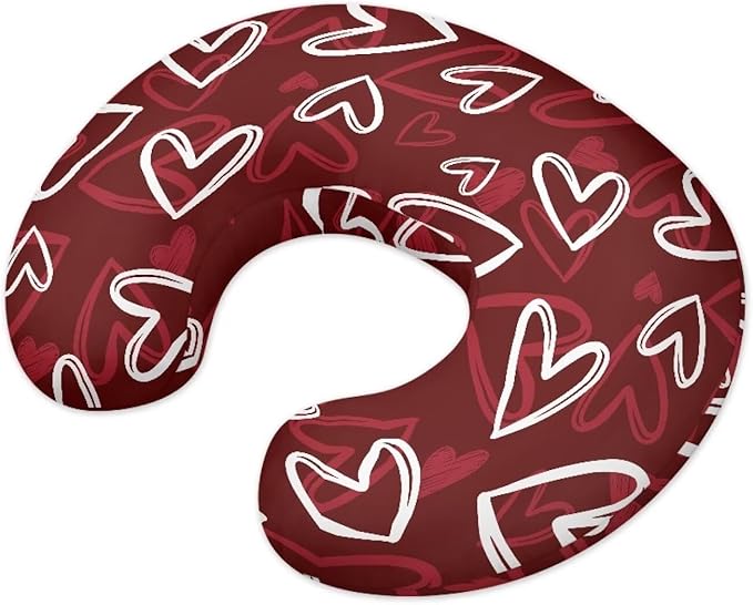 Baby Nursing Pillow Cover, Ultra Soft Nursing Cover Compatible with Pillow,Washable & Breathable Nursing Slipcover，Fits The Original Support for Breastfeeding,Red Love Print(Cover Only)