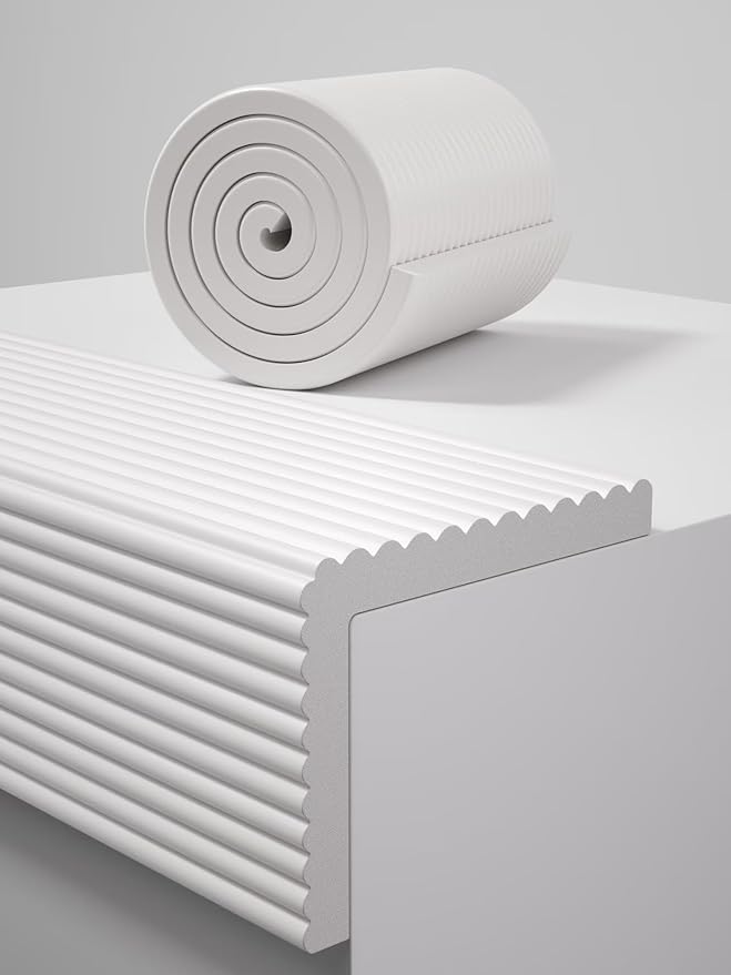 11.8''W Extra-Wide Edge Protector, 6.56FT 0.79''Th Baby Proofing Corner Guards, Safety Furniture Bumper, Pre-Taped, Thick Soft Rubber Foam Padding for Fireplace Table Stair Cabinet (White Gray)