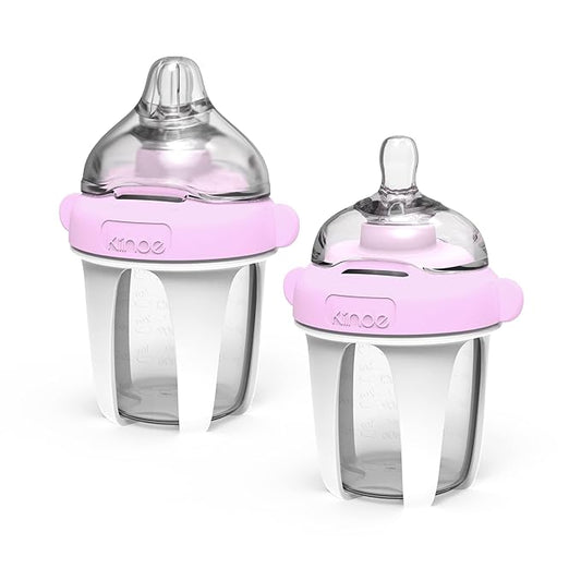 Kiinde Active Latch Silicone Baby Bottle, Anti Colic, Leak Proof, Easy to Clean, Includes 2 Medium Flow Active Latch Nipples with Covers, 4 Ounce, 2 Count, Pink