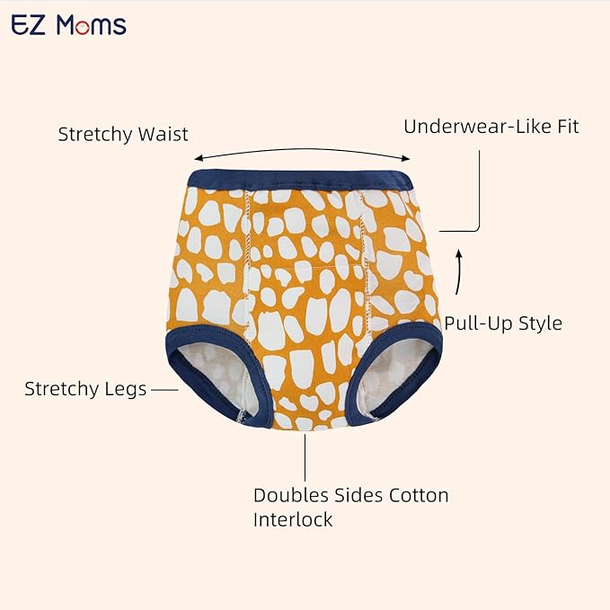 EZ Moms 4 Packs Toddler Potty Training Underwear for Boys and Girls Leakproof Soft Absorbent Kid Confident Toilet Training Pants 4T 100% Cotton Underwear Reusable Pee Pants with Potty Sticker Chart
