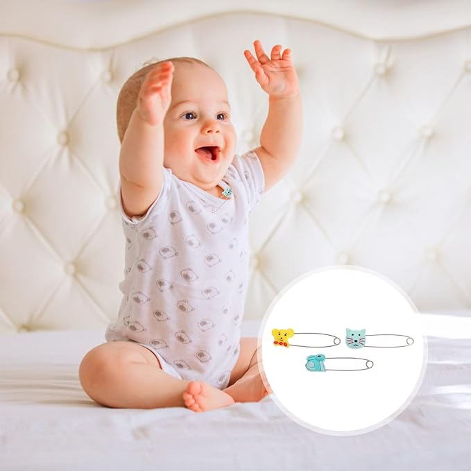 EXCEART Baby Safety Pins with Locking Clasp 10 Pcs Cute Animal Pattern Diaper Pins for Secure Cloth Diapers and Baby Clothes Fastening
