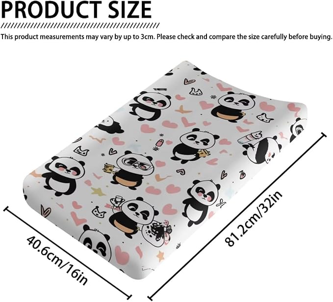 Changing Pad Covers for Boys Girls, Heart Panda Diaper Changing Table Pad Cover Soft Breathable Changing Mat Cover for 32''x16" Cute Birthday Gifts for Baby